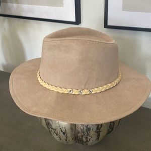 Glitzy Bella Women’s Suede Hat, Beige with Creme braid & crystal embellishments